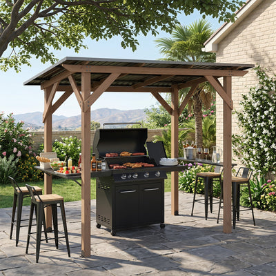 Grill Gazebo 8.6 x 5 FT Cedar Wood with Serving Shelves