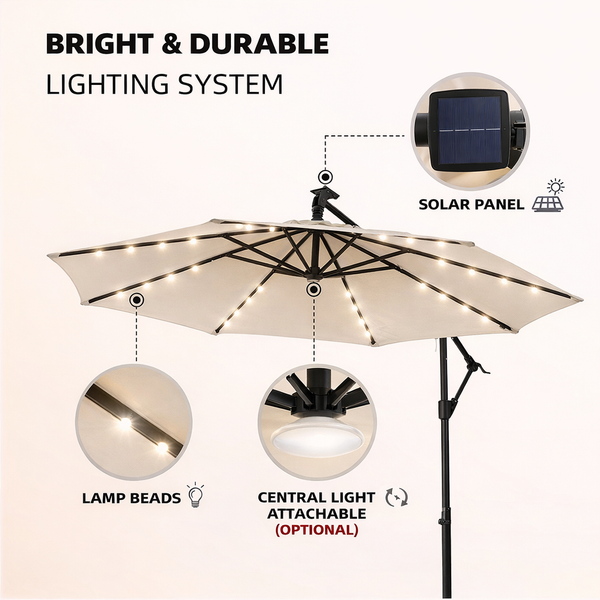 Solaraire Nocturne Solar-LED Cantilever Umbrella