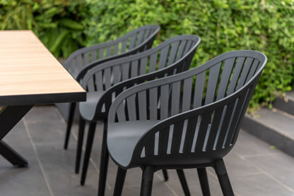 Panama Dark Rectangular Table and 6 Nassau Black Aluminum