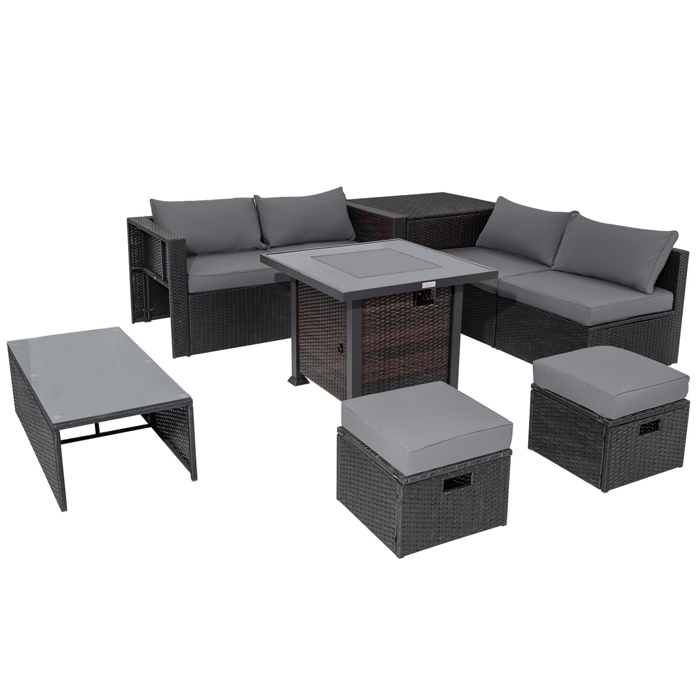 9 Pieces Patio Furniture Set with 32‚Äù Fire Pit Table and 50000 BTU Square Propane Fire Pit