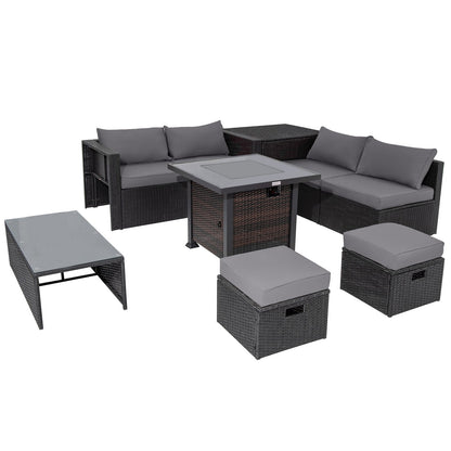 9 Pieces Patio Furniture Set with 32‚Äù Fire Pit Table and 50000 BTU Square Propane Fire Pit