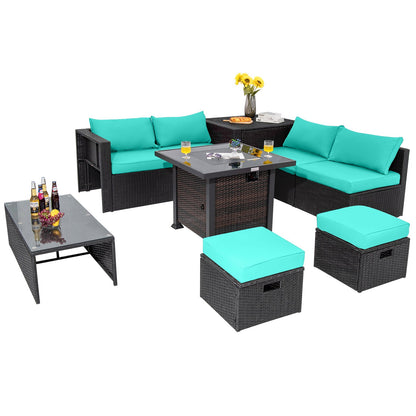 9 Pieces Patio Furniture Set with 32‚Äù Fire Pit Table and 50000 BTU Square Propane Fire Pit